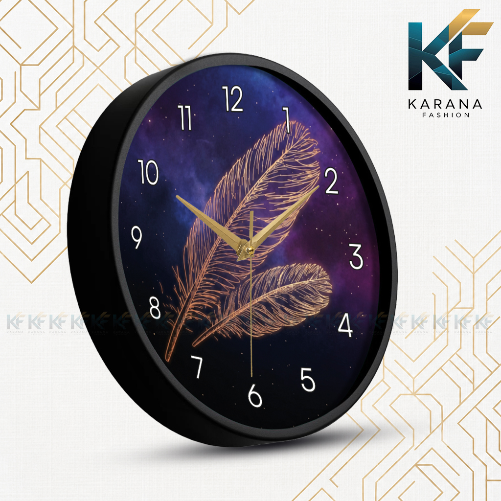 Picture of Karana Fashion (KW-41) 12-Inch Cosmic Golden Feather Premium Wall Clock - Black