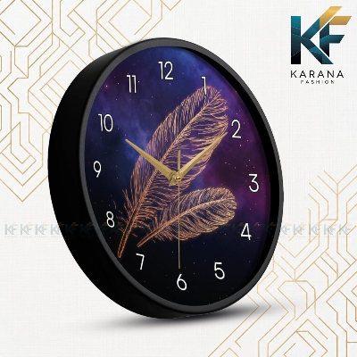 Picture of Karana Fashion (KW-41) 12-Inch Cosmic Golden Feather Premium Wall Clock - Black