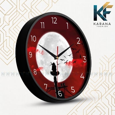 Picture of Karana Fashion (KW-51) Premium 12-Inch Anime Inspired Wall Clock - Silhouette Artwork with Full Moon Design for Home and Office Décor - Black
