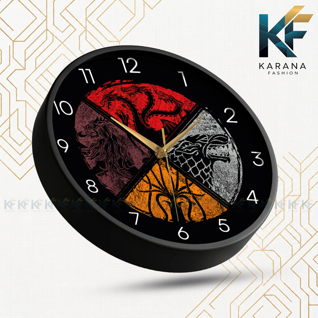 Picture of Karana Fashion (KW-29) Premium 12-Inch Houses Sigil Fantasy Aesthetic Wall Clock - Black