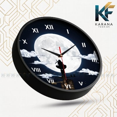 Picture of Karana Fashion (KW-37) 12-Inch Itachi Uchiha Full Moon Anime Wall Clock – Naruto Shinden Silhouette Decorative Round Roman Numeral Wall Clock for Bedroom & Living Room - Black