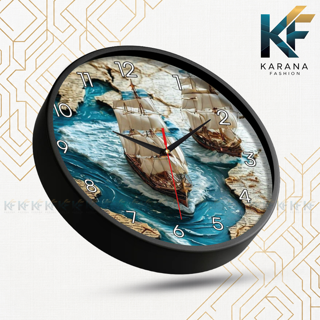 Picture of Karana Fashion (KW-38) 12-Inch Vintage Sailing Ship Premium Wall Clock - Black