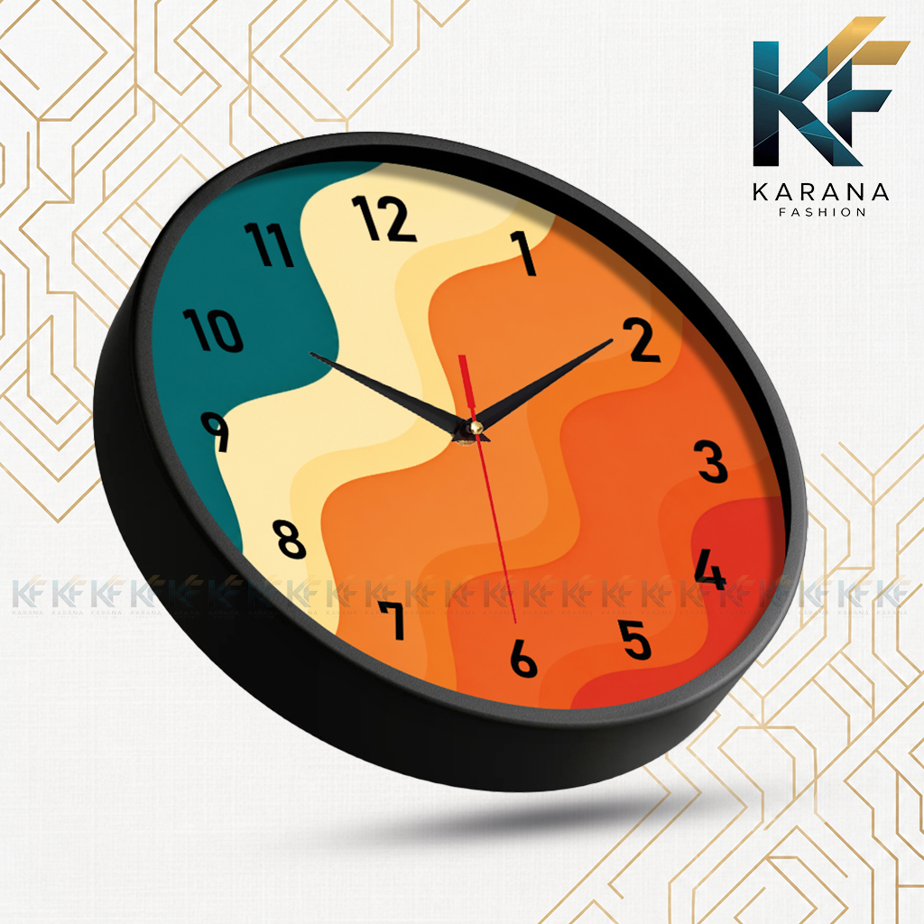 Picture of Karana Fashion (KW-40) 12-Inch Modern Abstract Retro Wavy Premium Wall Clock - Black