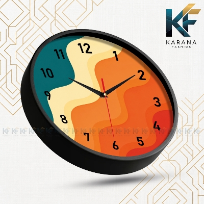 Picture of Karana Fashion (KW-40) 12-Inch Modern Abstract Retro Wavy Premium Wall Clock - Black