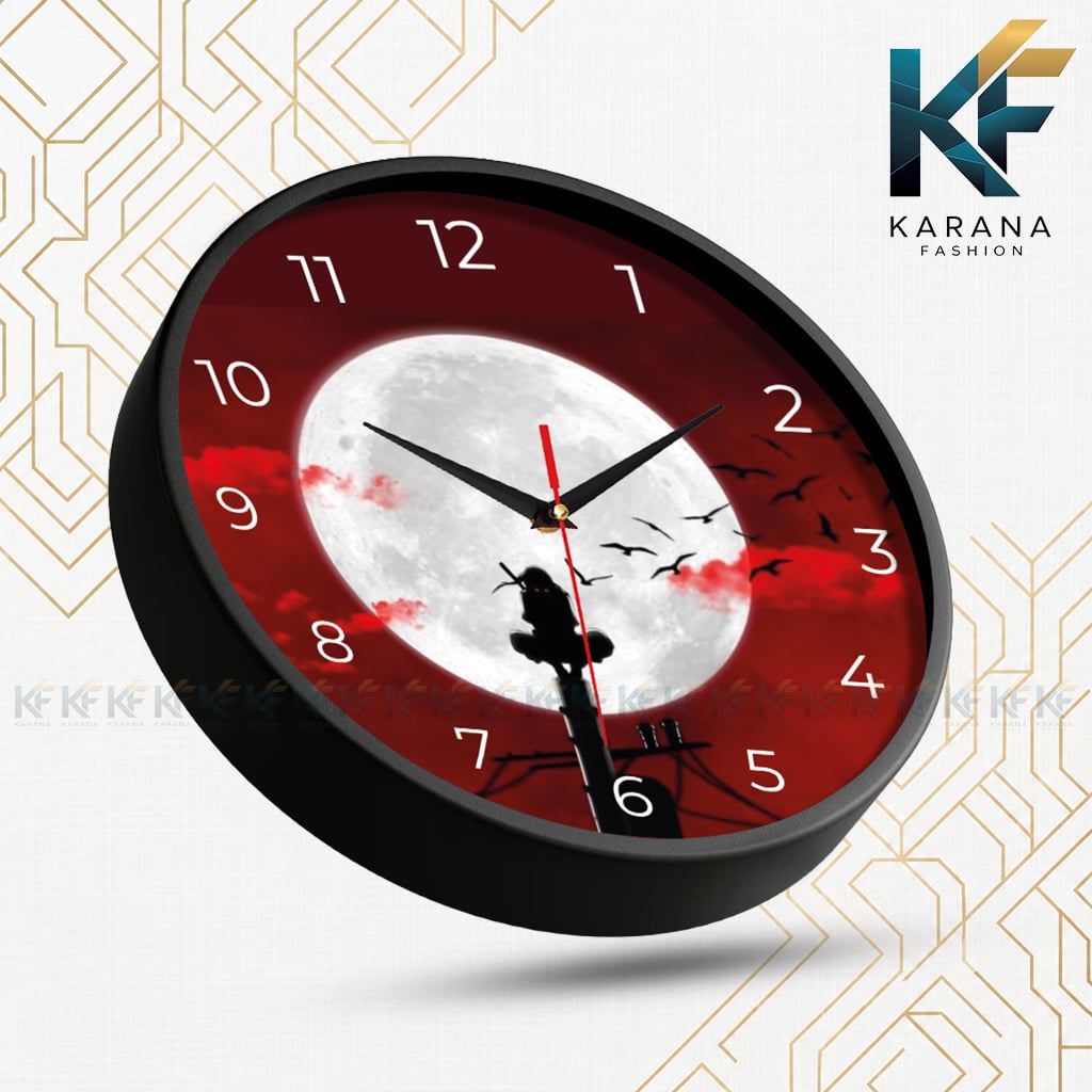 Picture of Karana Fashion (KW-51) Premium 12-Inch Anime Inspired Wall Clock - Silhouette Artwork with Full Moon Design for Home and Office Décor - Black