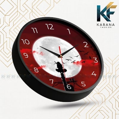 Picture of Karana Fashion (KW-51) Premium 12-Inch Anime Inspired Wall Clock - Silhouette Artwork with Full Moon Design for Home and Office Décor - Black