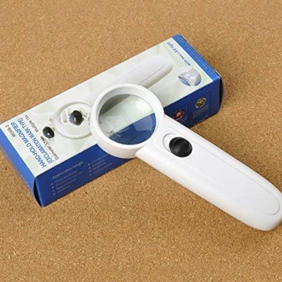 Picture of 37mm Diameter Handheld Magnifier Glass MG6B-2 15X With 2 LED Flashlight For Jewelry Repair Tools Sets Reading Magnifying Glass