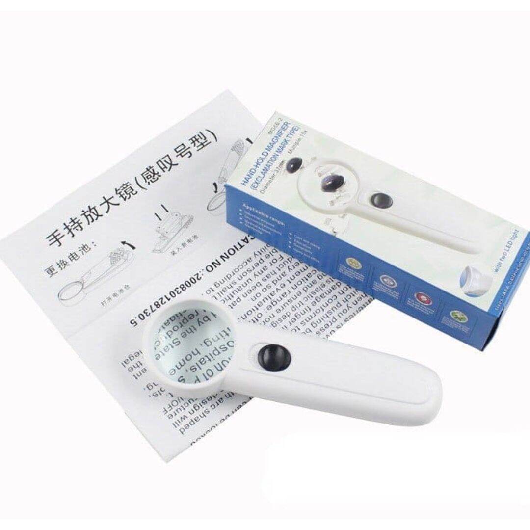 Picture of 37mm Diameter Handheld Magnifier Glass MG6B-2 15X With 2 LED Flashlight For Jewelry Repair Tools Sets Reading Magnifying Glass