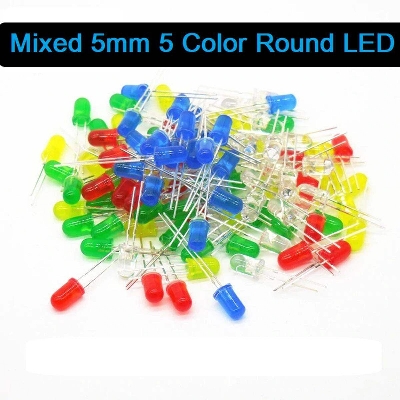 Picture of 50Pcs- 5mm LED Mixed 5mm 5 Color 50Pcs Round LED Light Emitting Diode Basic Light Bulbs For Electronics Project Indicator Front Panels Light Bulbs DIY - Multicolor