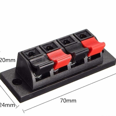 Picture of 2Pcs- 4-WAY Speaker Terminal Block 4 Way Connector Vertical Amplifier PCB Mount 4 Positions Cables Jointing Clamp Test Clip Stereo Strip Shape Push Release Plate 2 Black 2 Red