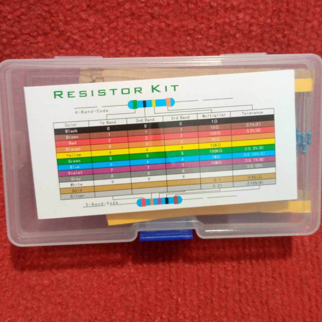 Picture of 600Pcs Tolerance 1% 1M 1K, 47K, 470K, 10K, 20K, 22OHM  30 Values Resistor Carbon Film Resistor 1/4W Resistance 2 Pin Leads With Storage Box