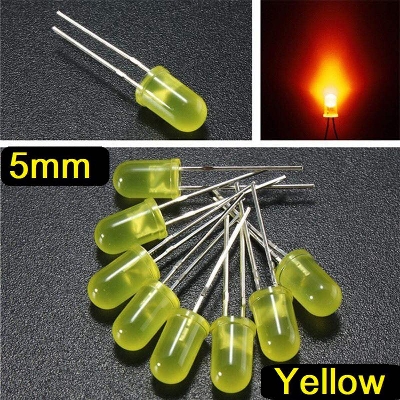 Picture of 50Pcs- LED YELLOW 5mm Round LED Lights Emitting Diode Basic Yellow Light Bulbs For Electronics Project Indicator Front Panels Light DIY