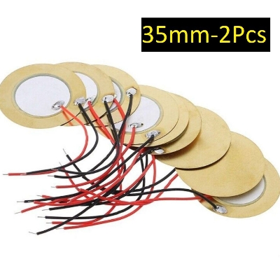 Picture of 2Pcs-35mm Buzzer Wire Copper Piezo Element 35mm Sounder Sensor Trigger Drum Disc Vibration Knock Sensor With Cable & Connector