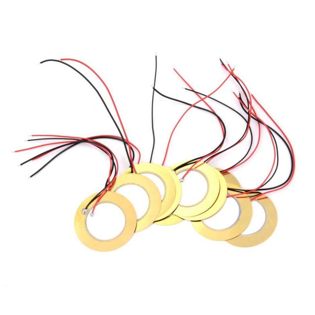 Picture of 2Pcs-35mm Buzzer Wire Copper Piezo Element 35mm Sounder Sensor Trigger Drum Disc Vibration Knock Sensor With Cable & Connector