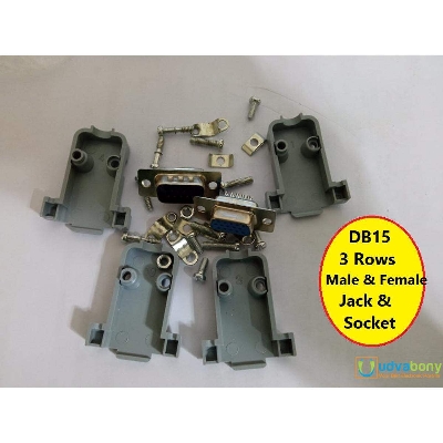 Picture of DB15 DB-15 3 Rows 15 Pin Male & Female VGA Jack & Socket Plug Connector Plug Breakout Terminals Screw Type DIY Connector With Plastic Back Shell Housing For LCD Monitor Cables
