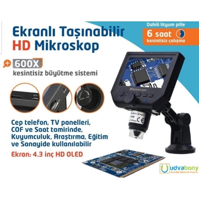Picture of G600 600X 3.6MP Digital Micro-scope Electronic Video Micro-scope 4.3inch HD LCD Phone Repair Mag-nifier with Metal Stand Optics Accessories
