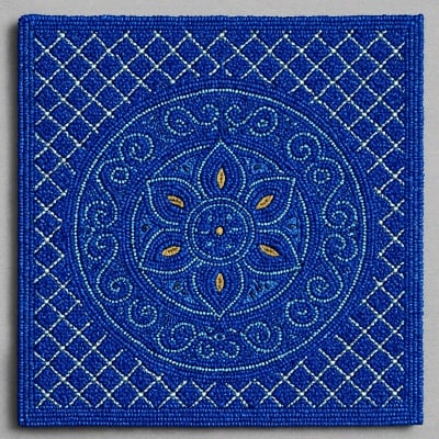 Picture of Handcrafted Blue Embroidered Cotton Fabric – Floral Mandala Design