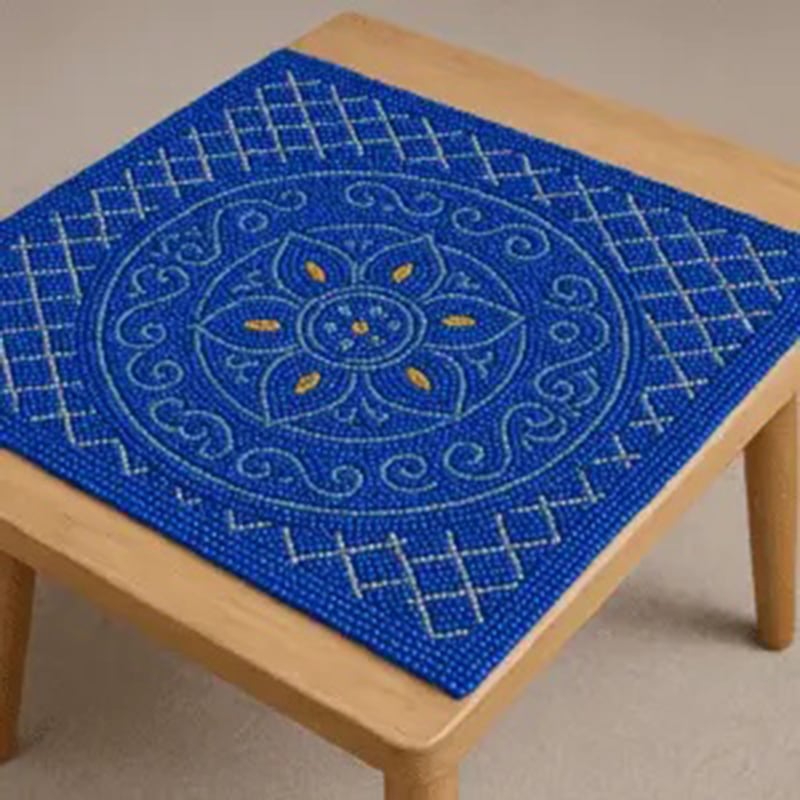 Picture of Handcrafted Blue Embroidered Cotton Fabric – Floral Mandala Design
