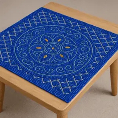 Picture of Handcrafted Blue Embroidered Cotton Fabric – Floral Mandala Design