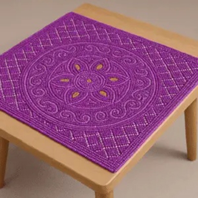 Picture of Handcrafted Blue Embroidered Cotton Fabric – Floral Mandala Design