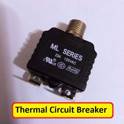 Picture of Thermal Circuit Breaker AC 125V 23A JOEMEX Push Button Manual Reset Circuit Breaker With Quick Connect Terminals