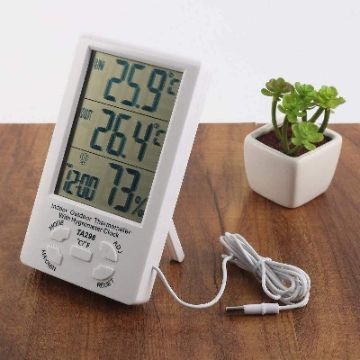 Picture of TA298 TA-298 Indoor Outdoor Digital Thermometer & Hygrometer With Clock For Home Office Industry Environmental Thermometers 