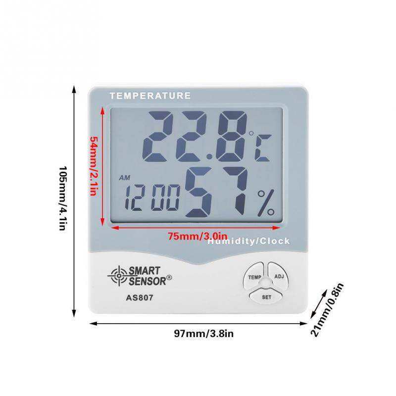 Picture of AS807 Digital Hygrometer Thermometers Humidity Temperature Meter Tester Weather Station With Calendar & Clock Alarm Cables