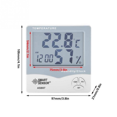 Picture of AS807 Digital Hygrometer Thermometers Humidity Temperature Meter Tester Weather Station With Calendar & Clock Alarm Cables