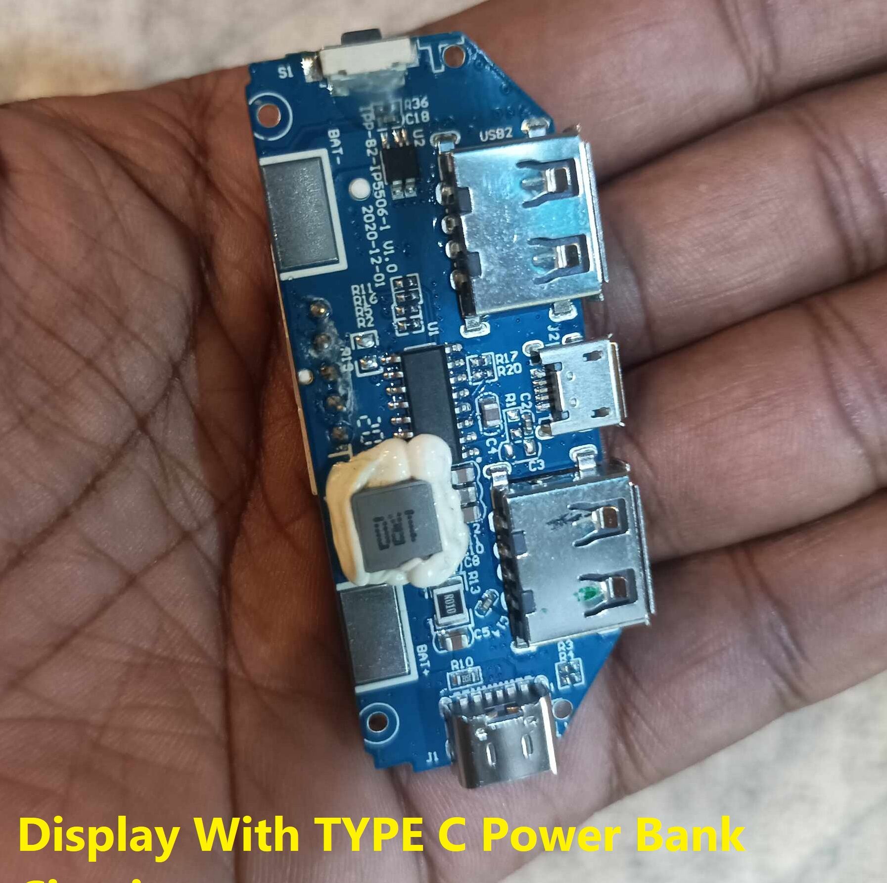 Picture of Display With TYPE C Power Bank Circuit 5V 2A Display Smart Phone Charging Circuit Modules Input DC 5V 2A Micro USB & Type C Port Output DC 5V 2.1A Dual USB Power Bank Circuit 3.7V Battery 18650 Battery