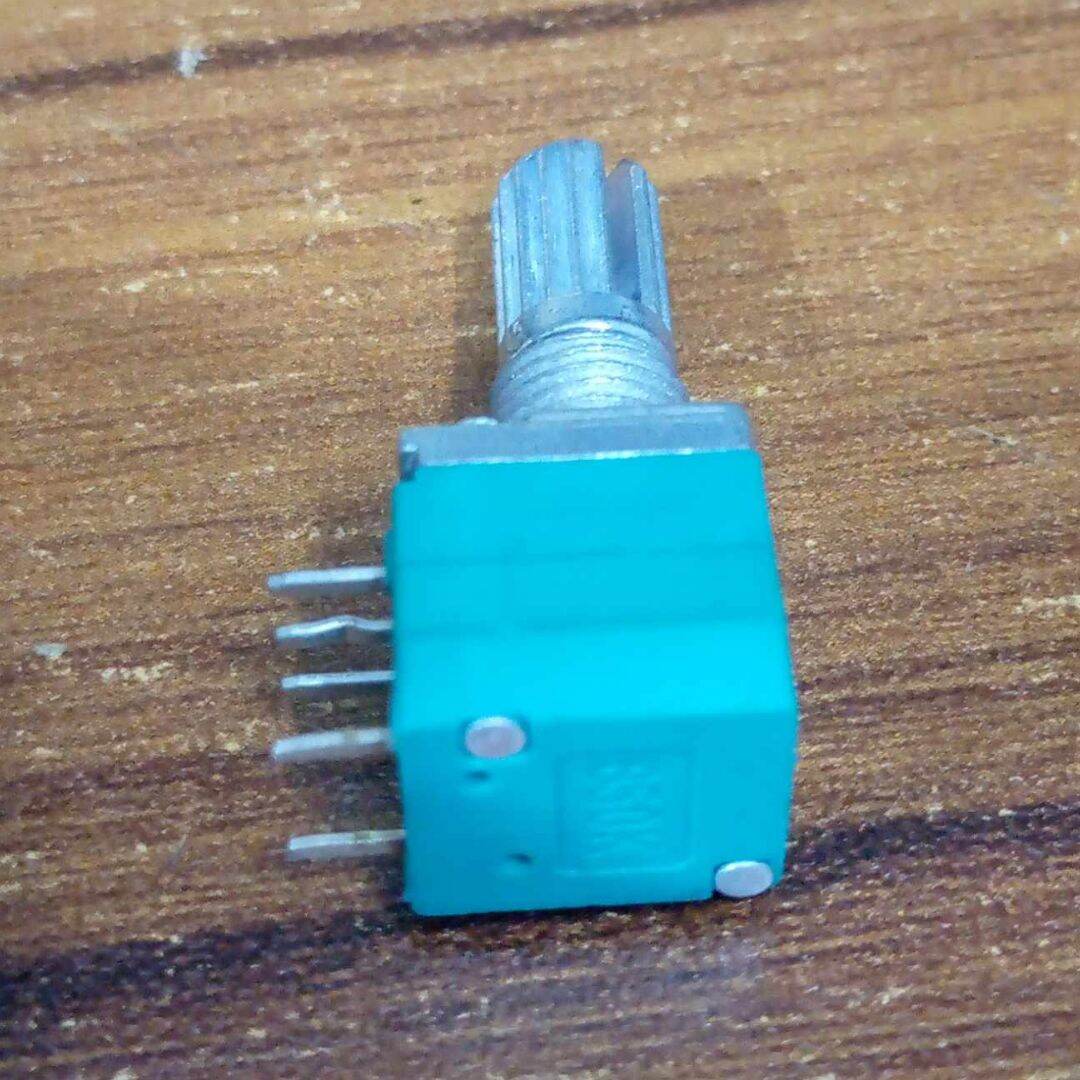 Picture of RV09 9mm Square Stereo 50K Linear Potentiometer With Spline Shaft Vertical 5 Pin Rotary Stereo Volume Control B503 Potentiometer