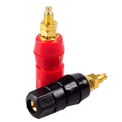 Picture of 1-Pair SPEAKERS Terminal Banana 4mm Jack Plug Socket Connector Binding Post For Amplifier Speaker Terminal In-Wall Plate Red & Black Sockets Connectors Cables 