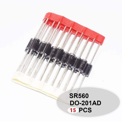 Picture of 15Pcs Diode SR560 60V 5A Schottky Barrier Rectifier Diode SR 560 Silicon Junction Diode DO-27 Through Hole Mount Package