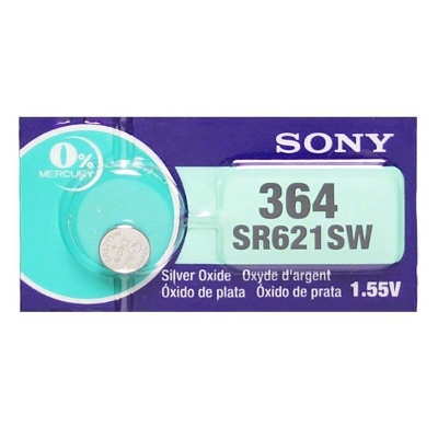 Picture of Button Coin Cell Battery 364 SR621SW SR621 1.55 1.55v Silver Oxide Watch Battery 23mAh 1.5 Volt Watch Batteries