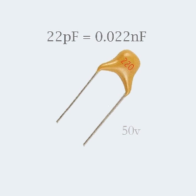 Picture of 10Pcs- 22pF Multilayer MLCC 50V Ceramic Capacitor 22pF Ceramic Capacitor 50V Monolithic Ceramic Chip Capacitor 5.08mm Pitch MLCC Non-Polarized 2 Pin Leads