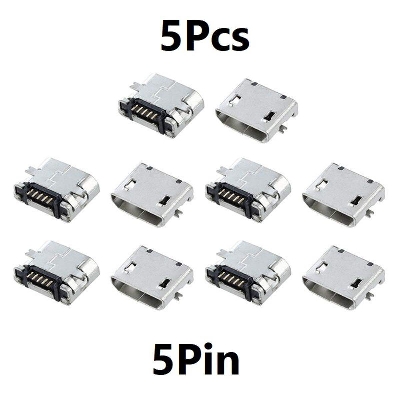 Picture of 5Pcs- Micro USB Female Socket Type-B 5Pin DIP SMT SMD Power Jack Connector Panel Mount For Charging Socket LED Light PCB Board Electronics Projects DIY