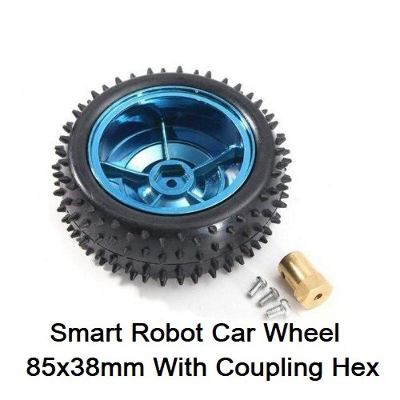 Picture of 85mm Heavy Duty D85mm Robotics Rubber Tier Wheel 85x38mm With Brass Copper 4mm Hex Shaft Coupling & Screws Antiskid Shockproof Rubber Wheels Tire For Arduino UNO Smart Robot Car Wheel DIY