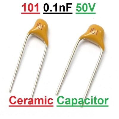 Picture of 10Pcs- 101 Multilayer Ceramic Capacitor 0.0001uF 101 0.1nF 50V Monolithic Ceramic Chip Capacitor 5.08mm MLCC Electrical Circuitry & Parts