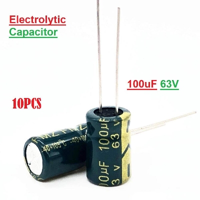 Picture of 10Pcs- Electrolytic Capacitor 100uF 63V Radial Polarized Aluminum Electrolytic Capacitor