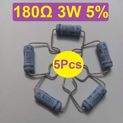 Picture of 5Pcs 3W 180 Ohm Resistor Metal Oxide Film Resistors Flameproof Power 3 Watt 180 Ohm Metal Oxide Resistors 5% Tolerance Passive Components