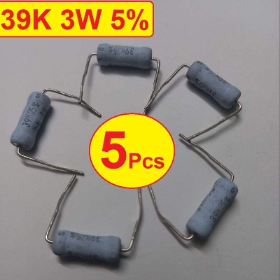 Picture of 5Pcs 3W 39K Ohm Resistor Metal Oxide Film Resistors Flameproof Power 3 Watt 39K Ohm Metal Oxide Resistors 5% Tolerance Passive Components