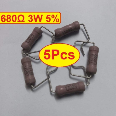 Picture of 5Pcs 3W 680 Ohm Resistor Metal Oxide Film Resistors Flameproof Power 3 Watt 680 Ohm Metal Oxide Resistors 5% Tolerance Passive Components