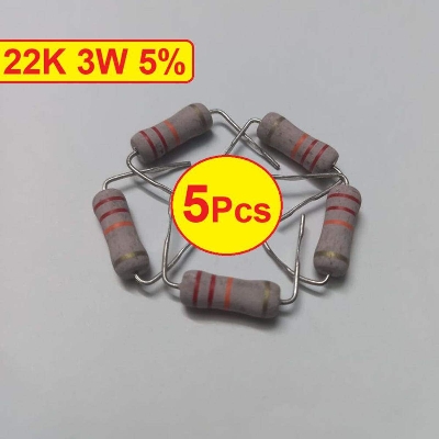 Picture of 5Pcs 3W 22K Ohm Resistor Metal Oxide Film Resistors Flameproof Power 3 Watt 22K Ohm Metal Oxide Resistors 5% Tolerance Passive Components