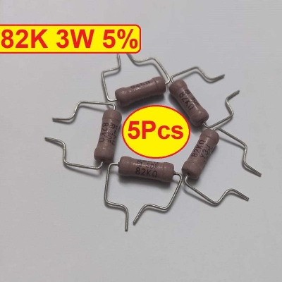 Picture of 5Pcs 3W 82K Ohm Resistor Metal Oxide Film Resistors Flameproof Power 3 Watt 82K Ohm Metal Oxide Resistors 5% Tolerance Passive Components