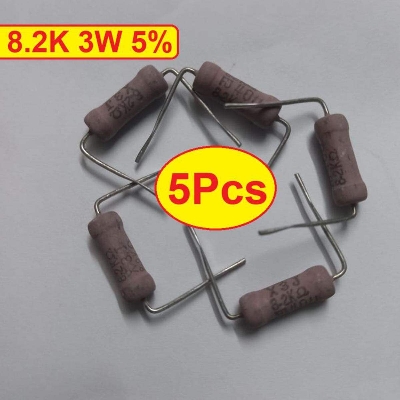 Picture of 5Pcs 3W 8.2K Ohm Resistor Metal Oxide Film Resistors Flameproof Power 3 Watt 8.2K Ohm Metal Oxide Resistors 5% Tolerance Passive Components