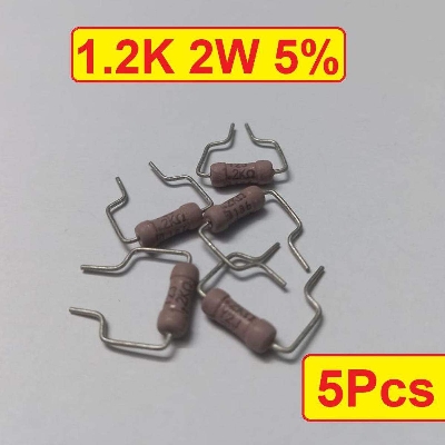 Picture of 5Pcs 2W 1.2K Ohm Resistor Metal Oxide Film Resistors Flameproof Power 2 Watt 1.2K Ohm Metal Oxide Resistors 5% Tolerance Passive Components