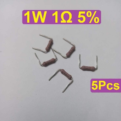 Picture of 5Pcs 1W 1 Ohm Resistor Metal Oxide Film Resistors Flameproof Power 1 Watt 1 Ohm Metal Oxide Resistors 5% Tolerance Passive Components