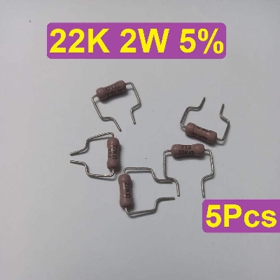 Picture of 5Pcs 2W 22K Ohm Resistor Metal Oxide Film Resistors Flameproof Power 2 Watt 22K Ohm Metal Oxide Resistors 5% Tolerance Passive Components