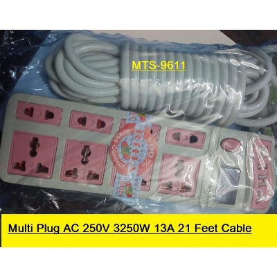 Picture of Multiplug Socket Heavy Duty Multi Plug AC 250V 3250W 13A 21 Feet Cable Brass Contact 8 Point Socket LED & Voltmeter Indicator Control With Single Switch Multi Usage Extension Socket