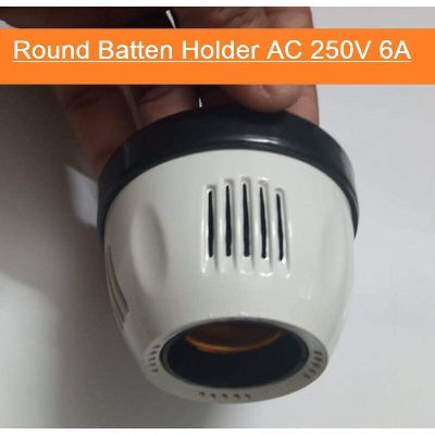 Picture of Electric Round Batten Holder AC 250V 6A Black With White Brass Contact Holder B-22 Pin Type LED Light Holder Decorative LED Batten Bulb Holder