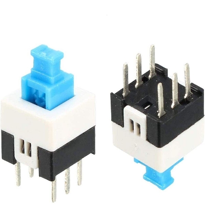 Picture of 5Pcs Self Lock 6 Pin Square 6.5x6.5x15mm 6Pin DIP 0.1A 30V DC Mini Self-Locking On Off Multimeter Switches Power Micro Switch Self Lock On/Off Double Row Latching Switch